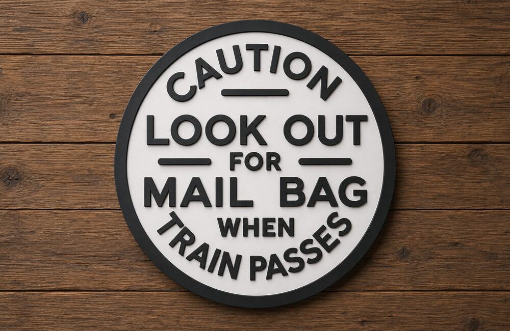 CAUTION Look Out For Mailbag Train Sign Transit Rail Railway Transportation
